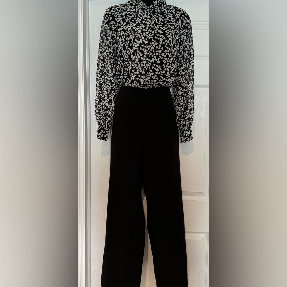 New York & Company Heart print jumpsuit with sheer sleeves, medium